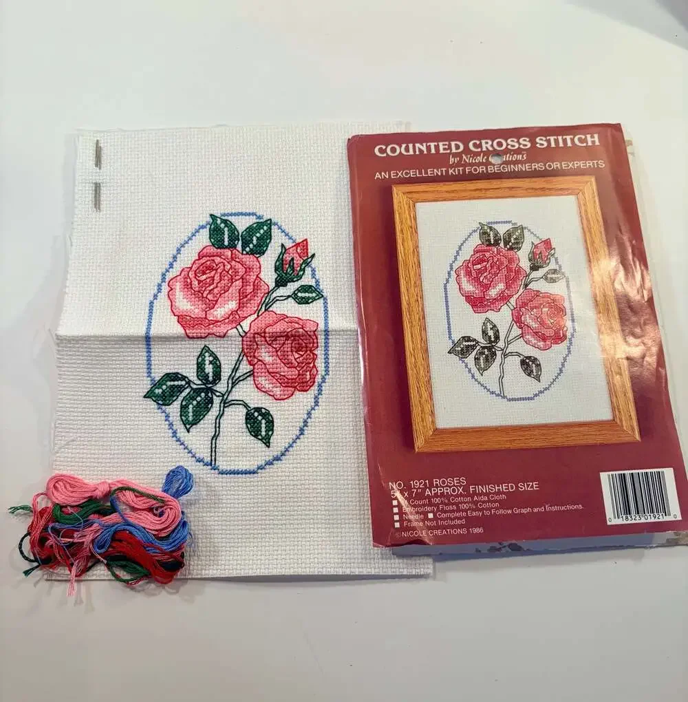 Nicole Creations Counted Cross Stitch Kits No. 1921 Roses and No. 1920 Blue Jays